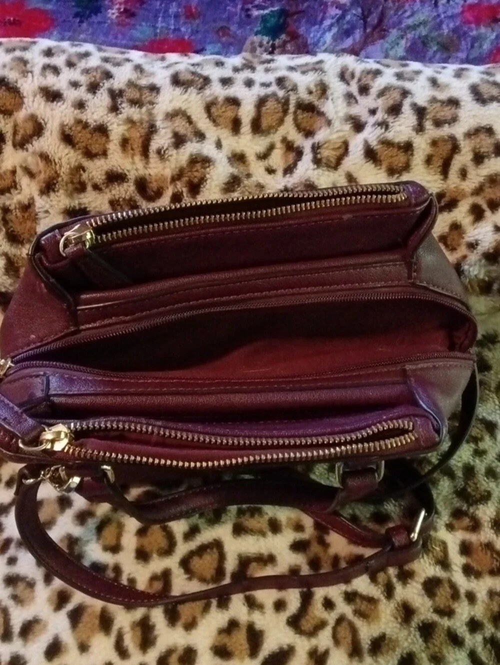 Liz Claiborne Wine Leather Satchel with Tassel Accent